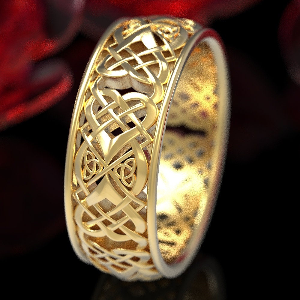 Mens Celtic Knot Wedding Ring, Celtic Heart Knot Gold Wedding Band ...