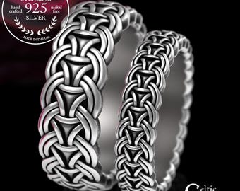 Matching Viking Chain Wedding Ring Set, Sterling His & Hers Norse Chainmail Wedding Bands, Silver Pagan Bride Groom Jewelry, 3308 3309