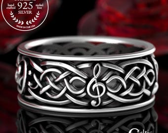 Musical Wedding Ring, Infinity Symbol Ring, Sterling Silver Music Ring, Music Note Ring, Celtic Music Wedding Ring, Celtic Silver Ring, 1715