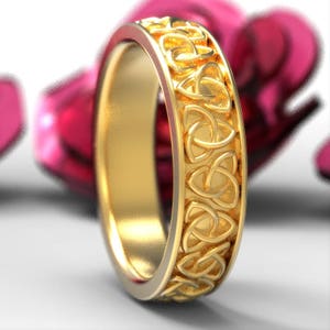 Celtic Gold Wedding Ring, Platinum Trinity Knot Ring, 10K 14K Thin Women&#39;s Wedding Band, Narrow Wedding Band, Solid Gold Celtic Ring, 1200