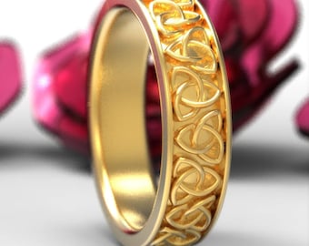 Celtic Gold Wedding Ring, Celtic Trinity Knot Ring in 10K 14K 18K Gold, Platinum, Thin Womens Wedding Band Made in Your Size 1200