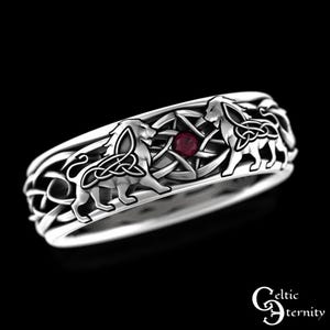 Anillo de león de plata esterlina, anillo de león celta, alianza de león con rubí, anillo de león para hombre, anillo de león de plata, alianza de león celta para hombre, 3047