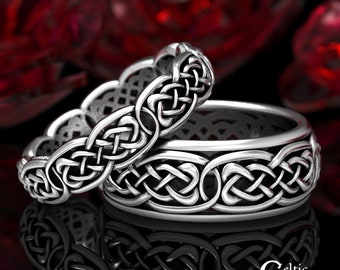 Sterling Silver Matching Wedding Bands, Celtic Matching Rings, Wedding Ring Set, Silver Celtic Wedding Set, His Hers Couple Rings, 1583 1581