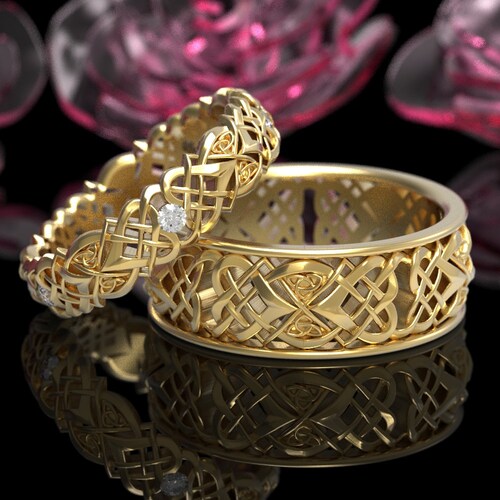 Celtic Heart Knot Wedding Set Gold Lovers Knot Ring Set - Etsy