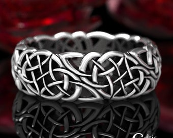 Celtic Knotwork Ring, Sterling Silver Mens Wedding Band, Mens Celtic Wedding Ring, Silver Mens Ring, Mens Irish Wedding Band, 1595