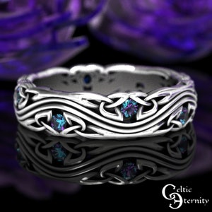 Alexandrite Irish Wedding Ring, Sterling Alexandrite Wedding Band, Celtic Alexandrite Wedding Band, Silver Alexandrite Wedding Ring, 1462