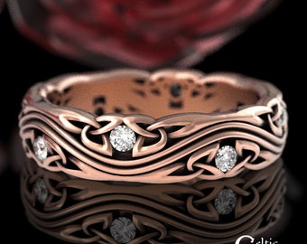 Trinity Knot Rose Gold Wedding Band, Moissanite & Rose Gold Scottish Wedding Band, Womens Rose Gold Wedding Ring, Irish Rose Gold Ring, 1462
