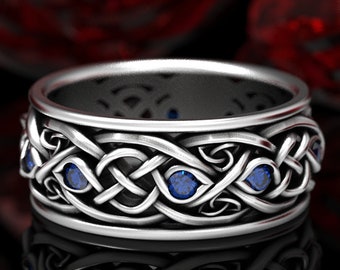 Infinity Wedding Band With Sapphires, Sterling Celtic Wedding Band, Sapphire Celtic Wedding Ring, Infinity Knot Ring, Mens Celtic Ring, 1096