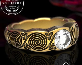 Moissanite Engagement Ring in Gold , Celtic Wedding Ring With Spiral, Platinum Celtic Ring, Celtic Engagement Ring, Gold Celtic Ring, 1724