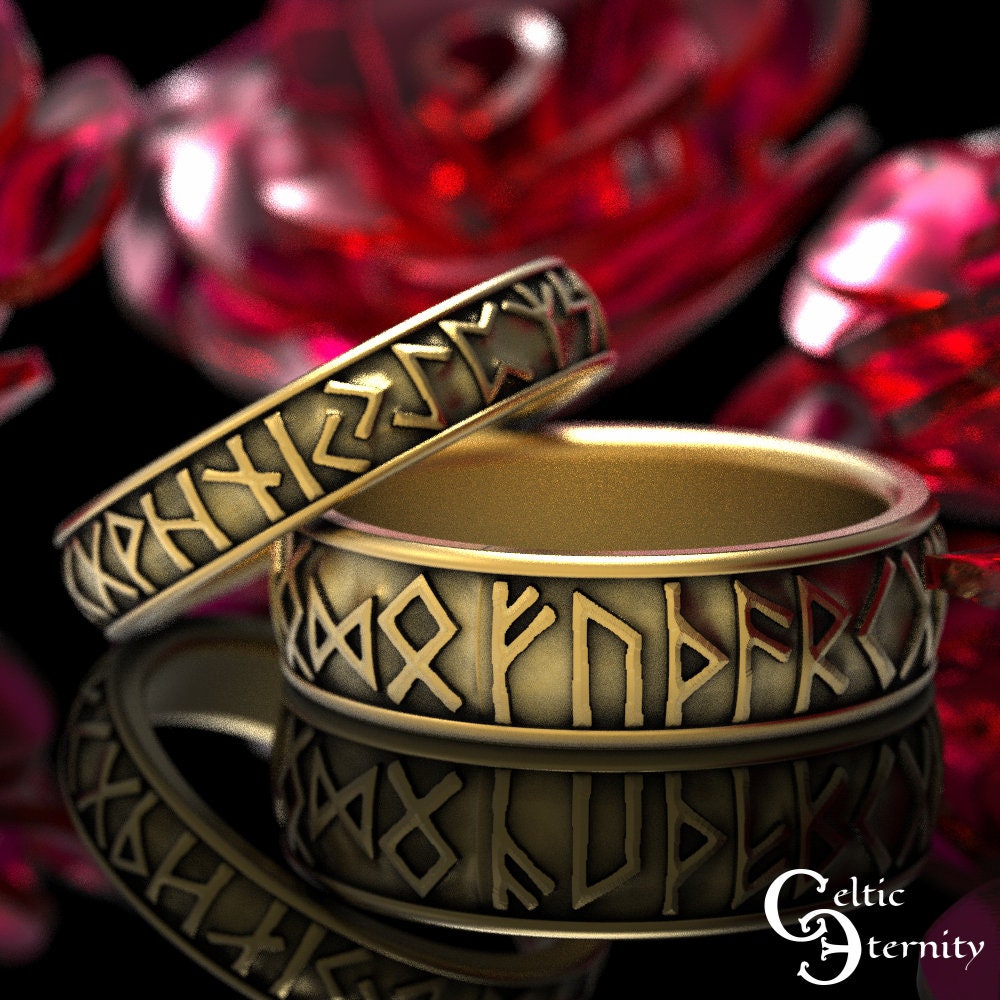 Til Valhalla Rings, Viking Rings, Runes Rings, 3 Piece Couple Set