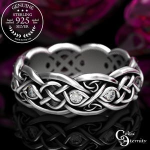 Infinity Wedding Band With Moissanites, 925 Sterling Silver Celtic Ring, Unique Wedding Ring, Celtic Wedding Band, Handcrafted Size 1052