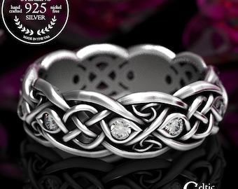 Infinity Wedding Band With Moissanites, 925 Sterling Silver Celtic Ring, Unique Wedding Ring, Celtic Wedding Band, Handcrafted Size 1052