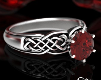 Sterling Ruby Engagement Ring, Celtic Knot Engagement Ring, Irish Engagement Ring, Ruby Irish Ring, Womens Ruby Wedding Ring, 1867