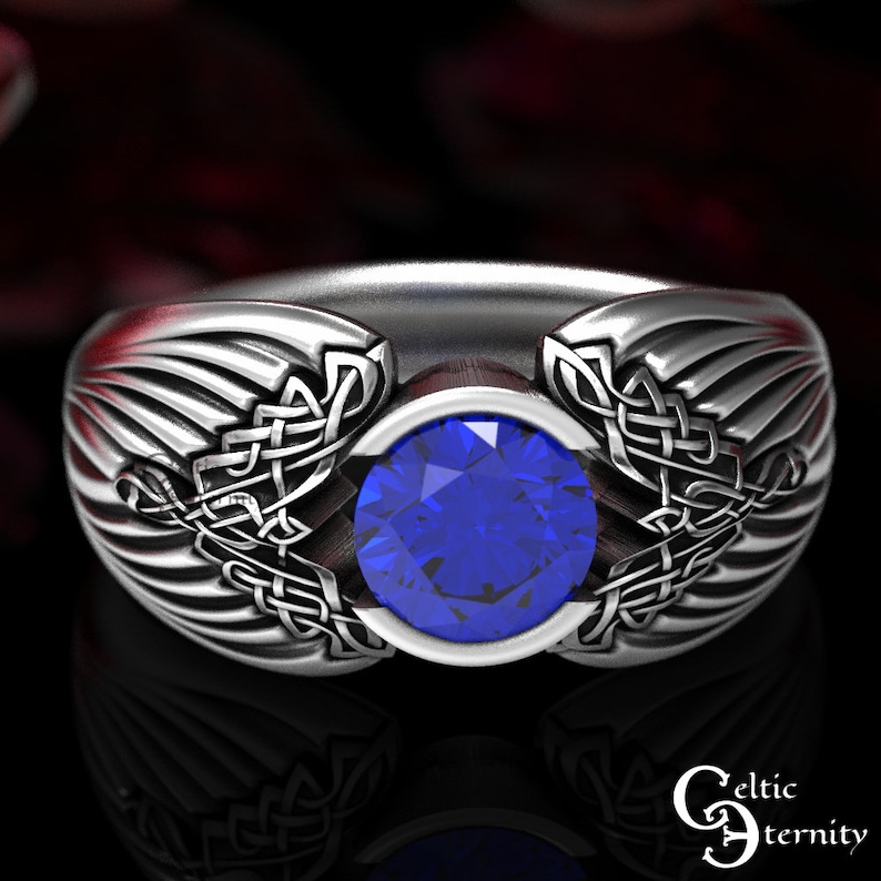 Sterling Silver Raven Ring, Sapphire Celtic Ring, Odin Raven Rin Sterling Silver Raven Ring, Sapphire Celtic Ring, Odin Raven Rin