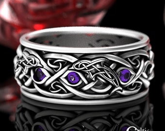 Amethyst Dolphin Ring, Celtic Dolphin Ring, Sterling Silver Dolphin Ring, Irish Dolphin Ring, Dolphin Wedding Ring, Porpoise Ring, 3030