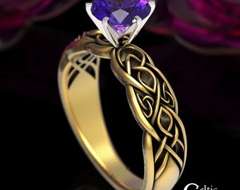 Amethyst Celtic Engagement Ring, Gold Amethyst Wedding Ring, White Gold Celtic Wedding Ring, Gold Trinity Knot Engagement Ring, 1650