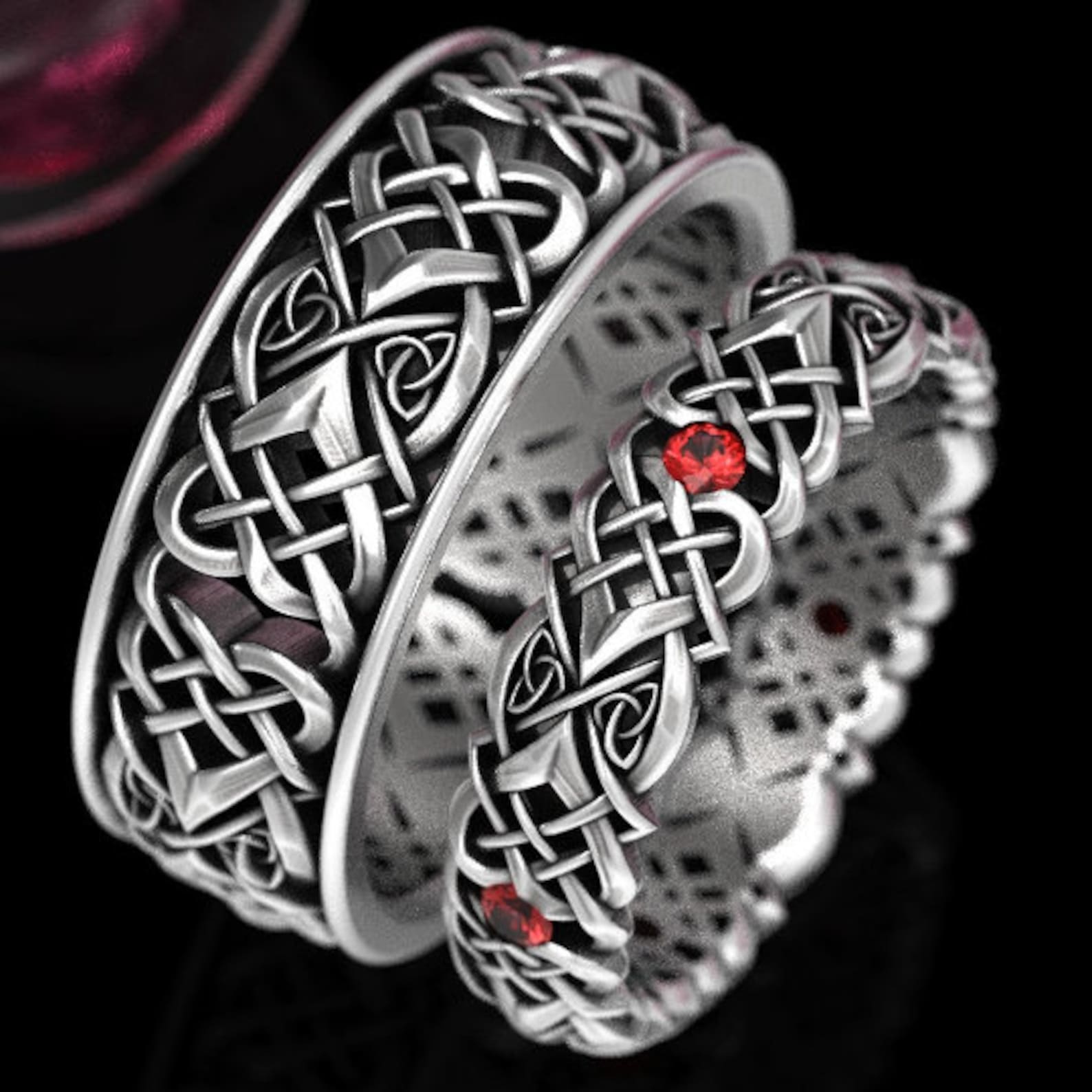 Women's Celtic Weave Simulated Ruby Ring - .925 Sterling Silver, Size 6, Sterling Silver Band - View #12