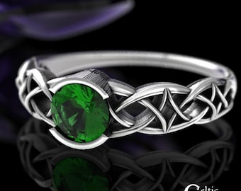 Emerald Engagement Ring, Celtic Engagement Ring, Sterling Silver Wedding Ring, Silver Celtic Ring, Knotwork Ring, Emerald Wedding Ring, 430