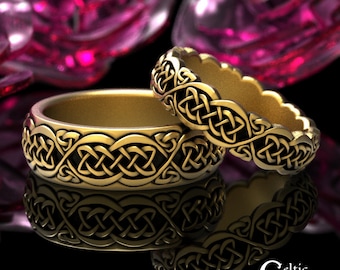 Gold Celtic Matching Ring Set, Celtic Couples Rings, 10K Matching Wedding Bands, 14K Matching Celtic Rings, 18K Irish Ring Set, 1830 1831