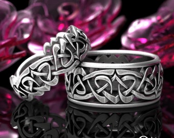 Woven Heart Matching Wedding Bands, Sterling Celtic Irish Knotwork Wedding Set, Silver Bride Groom Scottish Design, Welsh Wedding, 1951 1952