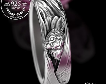 Sterling Silver Lupin Wedding Ring, Burrowkin Wedding Band, Silver Rabbit Druid Handfasting Ring, Irish Hopper Ring, Celtic Bunny Band, 3179