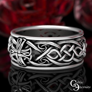 Sterling Celtic Cross Ring, Irish Wedding Band, Mens Celtic Wedding Band, Irish Cross Ring, Celtic Knotwork Ring, Silver Cross Ring, 1856 image 3