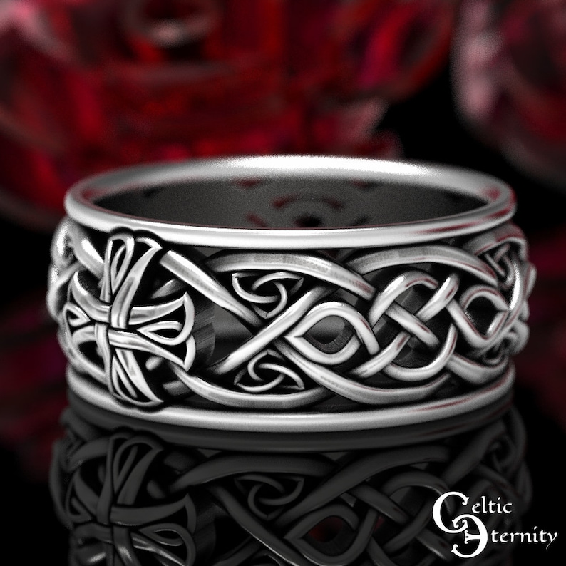 Sterling Celtic Cross Ring, Irish Wedding Band, Mens Celtic Wedding Band, Irish Cross Ring, Celtic Knotwork Ring, Silver Cross Ring, 1856 image 3