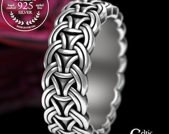 Men's Interlocking Viking Wedding Ring, Sterling Woven Borre Chain Ring, Silver Norse Groom's Chainmail Band, Byzantine Braid Jewelry, 3309