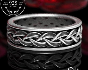 Mens Silver Celtic Ring, Silver Celtic Braid Ring, Silver Weave Ring, Braid Wedding Band, Classic Wedding Ring, Sterling Eternity Ring, 1614