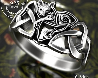 Sterling Fox Statement Ring, Silver Lounging Fox Swirl Ring, Trinity Knot Celtic Design, Interwoven Animal Ring, 925 Woven Fox Jewelry, 1978