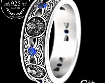 Mens Sapphire Thistle Ring, Sterling Silver Thistle Wedding Band, Scottish Man Thistle Ring, Irish Silver Thistle Ring, Celtic Thistle, 4409