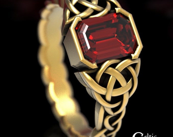 Featured listing image: Gold Ruby Engagement Ring, Gold Wedding Ring, Emerald Cut Engagement Ring, Gold Goddess Ring, Celtic Wedding Ring, Platinum Engagement, 1306