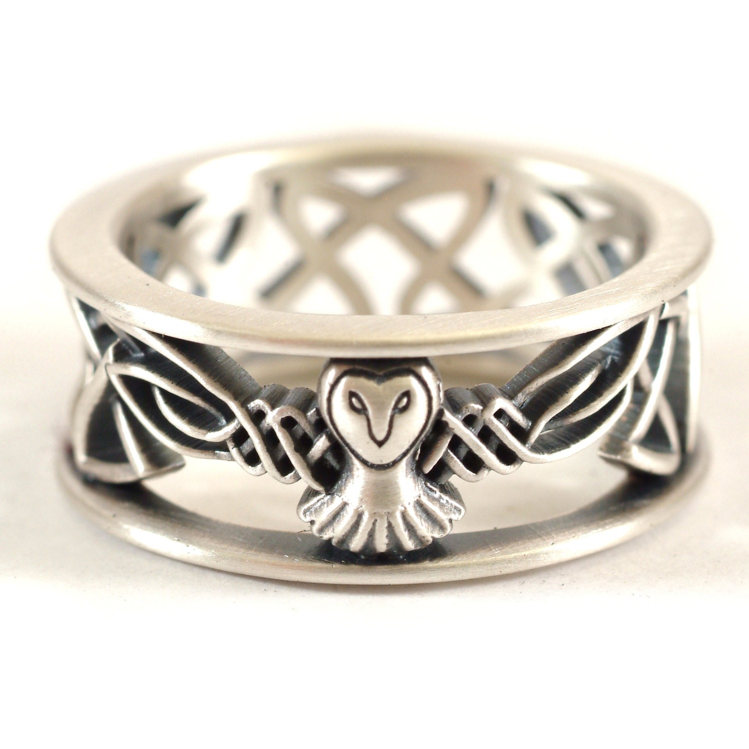 Sterling Silver Owl Wedding Band Celtic Owl Ring Mens - 