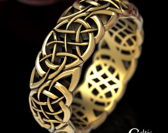 Gold Mens Wedding Band, Mens Celtic Wedding Ring, Celtic Knotwork Ring, Gold or White Gold Mens Ring, Mens Irish Wedding Band, 1595
