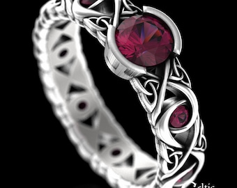 Ruby Celtic Engagement Ring, Ruby Sterling Womens Ring, Ruby Womens Wedding Band, Ruby Celtic Infinity Ring, Ruby Engagement Ring, 1741