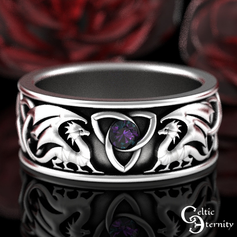 Alexandrite His Hers Dragon Wedding Ring Set, Sterling Matching Norse ...