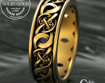 Gold or White Gold Grooms Welsh Knotwork Ring, 14K Traditional Irish Wedding Band, 10K Rose Gold Woven Wedding Ring, Scottish Groom, 1990