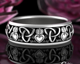 Simple Celtic Ring, Scottish Heart Thistle Ring, Classic Irish Ring, Scottish Wedding Band, Classic Irish Ring, Claddagh Wedding Band, 3074