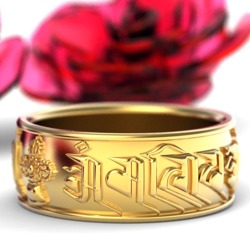 RESERVED FOR Jeanne 18K Gold Custom Buddhist Mantra Ring, Buddhist