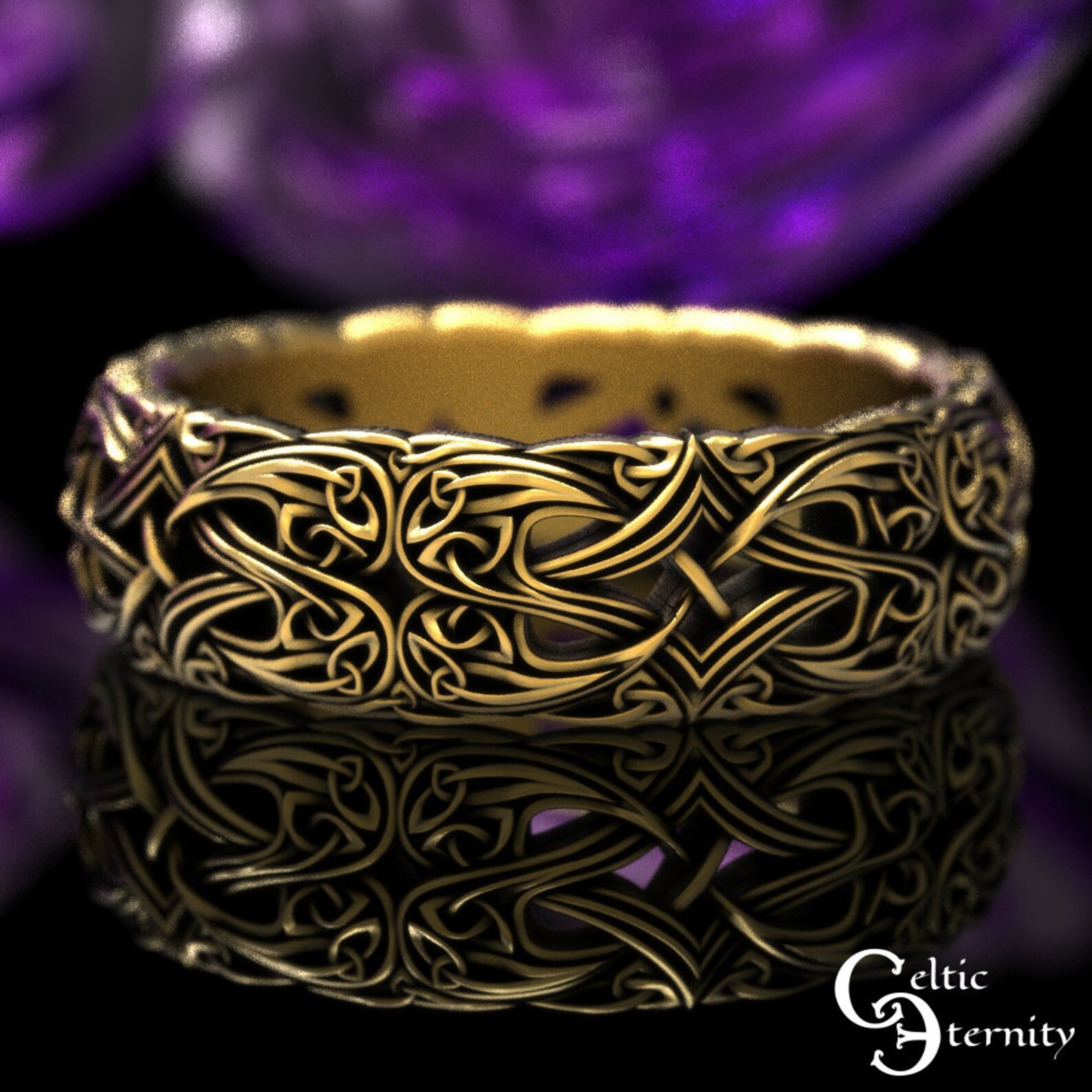 10k Yellow Gold Trinity Knot Celtic Cross Ring – Personalized Birthstone CZ Men’s Band, Handcrafted In USA - View #4