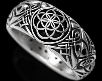 Flower of Life Ring, Celtic Wedding Ring, Sacred Geometry Ring, Flower of Life Wedding Band, Golden Ratio Ring, Fibonacci Ring, 1397