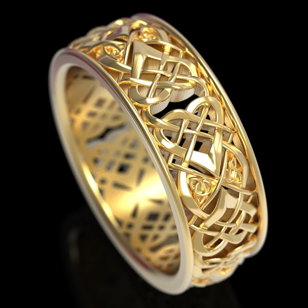 Celtic Heart Knot Wedding Ring Set, His Hers Gold Wedding Ring Set