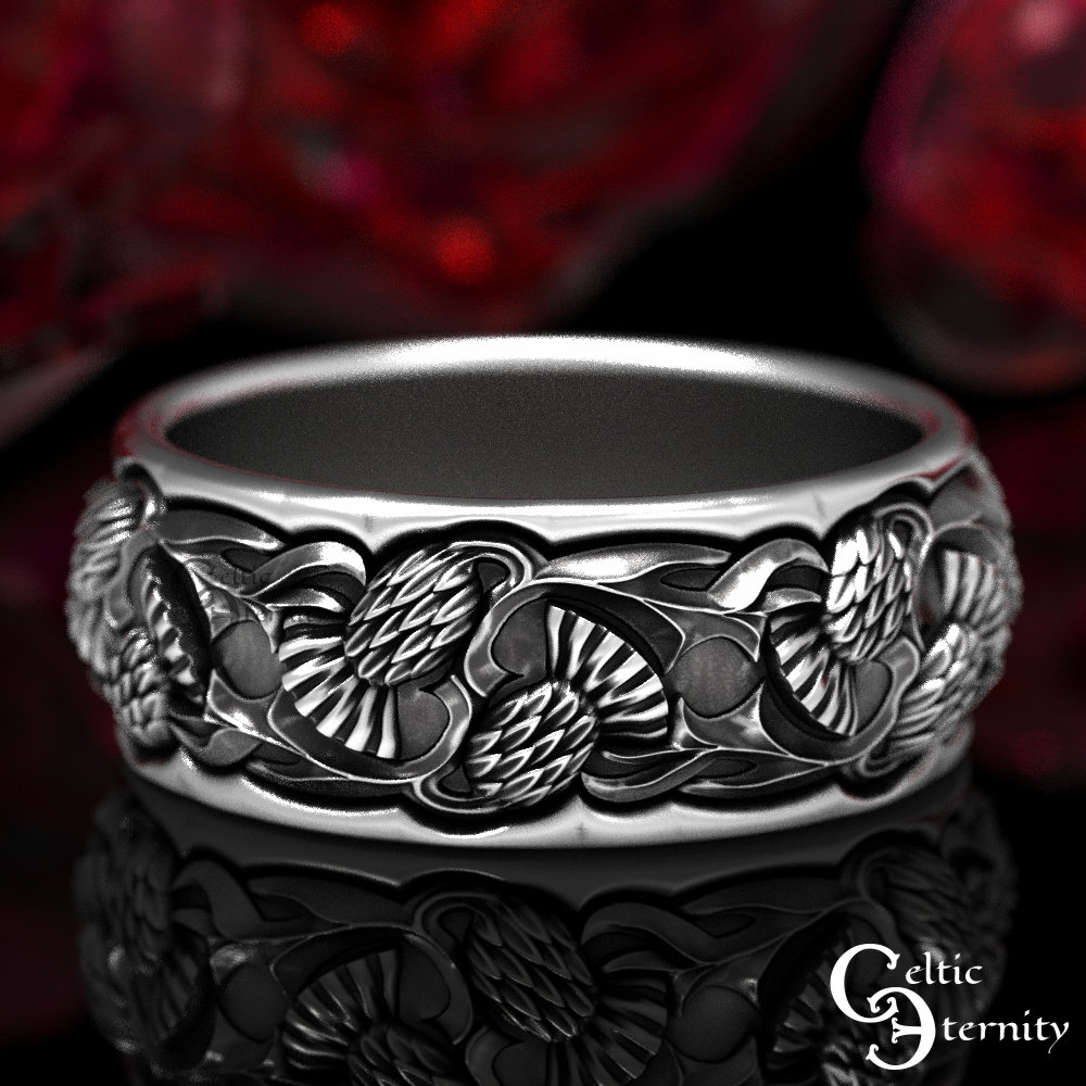 Men's Thistle Ring, Scottish Wedding Ring, Sterling Silver Thistle Ring ...