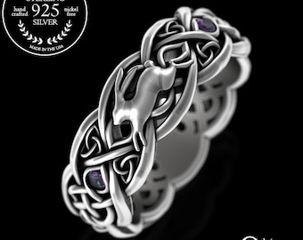 Sterling Rabbit Ring, Alexandrite Rabbit Ring, Rabbit Wedding Ring, Celtic Rabbit Ring, Hare Ring, Rabbit Ring, Silver Bunny Ring, 4682