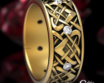 Celtic Wedding Ring, Moissanite Gold Wedding Band, Gold Celtic Knot Ring, Platinum Wedding Band, Mens Wedding Band, Gold Celtic Ring, 1457