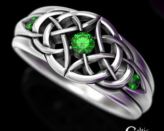 Emerald Statement Ring, Silver Statement Ring, Celtic Emerald Ring, Sterling Silver Celtic Ring, Unique Celtic Ring, Emerald Ring, 1601
