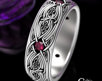 Ruby Braided Wedding Band, Woven Sterling Wedding Ring, Mens Classic Irish Ring, Mens Celtic Infinity Ring, Woven Mens Wedding Band, 1817