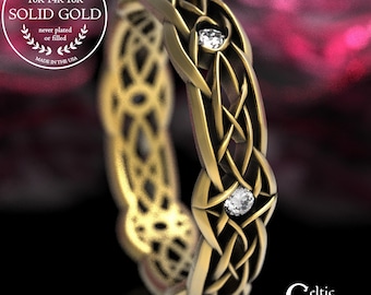 Gold Gaelic Knot Wedding Band, Dris-Muine Infinity Knot Ring, 10K 14K 18K Gold Platinum Irish Wedding Ring, Celtic Handfasting Ring, 1416
