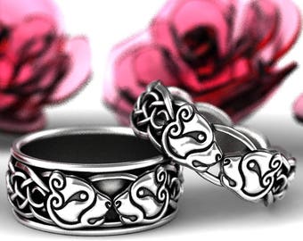 Matching His Hers Wedding Rings, Celtic Bear Ring, Sterling Silver Ring Set, Bear Wedding Band, Celtic Wedding Rings, Viking Ring, 1192 1193