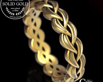 Gold Braided Celtic Ring, Gold Weave Ring, Braided Wedding Band, Braided Wedding Ring, White Gold Eternity Ring, Platinum Celtic Ring, 1058